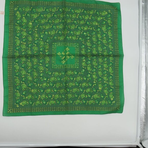Vintage Scarf Green Floral Polyester 22" Hemmed Square Made In Italy - Picture 2 of 7